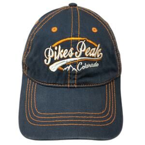Mountain Baseball Cap Blue OSFM Pikes Peak Colorado Hat Orange Contrast Stitch
